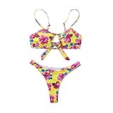 IHEHUA Damen Push Up Floral Knot Bikini Sets Zweiteiliger Badeanzug Badeanzug Strand Bademode(A-Gelb,XL)