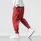 Makcoo Baumwolle Männer Multi-Pocket Elastische Taille Design Harem Pant Street Punk Hip Hop Red Casual Hose Joggers Männliche Armee Fracht Hosen-EIN_L