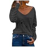 Longtop Damen Sommer t Shirt falter Hemden Frauen Tunika gr 52 schickes Oberteil Damen Stillbluse trompetenärmel Damenpullover Langarm Oberteile Damen Herb