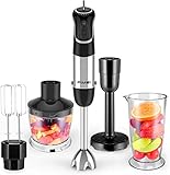 FIMEI Elektrische Stabmixer 5-IN-1 set schwarz,800W Pürierstab mit Edelstahl,6 variable Geschwindigkeitsstufen,500 ml Zerkleinerer,600 ml Mixb