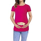 Battnot Damen Umstandsmode Blusen Sommer Kurzarm Schwangerschaft Bequeme Karikatur Baby Reißverschluss öffnen Druck Oberteil Mutterschafts Umstandstop, Frauen Umstandstunika Kleidung T-Shirt S-3XL