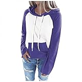 KIMODO Kapuzenpullover Colorblock Kapuzenpullis Winterjacke Damen Hoodies Kordelzug Pullover Casual Kapuzen Sweatshirt Langarm Tops Streetwear Warm Kordelzug Freizeitpullover (A-Lila, L)