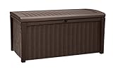 Keter Kissenbox Borneo, Braun, 400L aus hochwertigem Polypropylen Aufbewahrungsbox & Sitzbank in einem Maße: 129,5 cm x 70 cm x 62,5 cm (BxTxH)