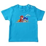 Okiwoki Baby-T-Shirt, schwarz, Parodie Flash – Flash, Sonic, Bip und Speedy Gonzales – Englische Übersetzung (hochwertiges T-Shirt – bedruckt in Frankreich), türkisblau, 86