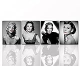 Wandbild DIVEN 4x 40x50cm Rote Lippen auf Leinwand und Holzkeilrahmen - Marilyn Monroe, Audrey Hepburn, Marlene Dietrich, Liz Taylor - Beste Qualität, handgefertigt in Deutschland! je 40x50