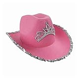 YUANLIN Sonnenhut Rosa Cowboy Cowgirl Hat Western Tiara Cowgirl Hut Für Frauen Mädchen Rosa Tiara Cowgirl Hut Cowboy Cap Urlaubskostüm Party Hut obling Sonnenhut (Color : Pink)