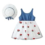 Styledress Kinder-Outfit bestehend aus Kleid und Hut für Babys Mädchen 2-teiliges Kleidungsset Spitzen-Jeanskleid Rock mit Hosenträgern mit Rüschen für 6 Monate-4 Jahre Baby M