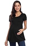 Love2Mi Damen Schwangerschafts Kurzarm Tshirt Umstandstops A-Line Lose Casual Umstandsshirts Sommer, Schwarz, L