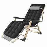 HWBB Liegestuhl Klappbarer Verstellbarer Lounge-Schwerkraft-Stuhl, Sonnenliegen für Schwere Menschen, Extra Breite Kann Flach Liegen mit Dickem Kissen, Maximale Belastung 450lbs (Color : Black)
