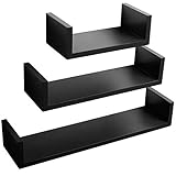 WOLTU RG9239sz Wandregal Schweberegal U Form CD DVD Regal Bücherregal 3er Set Hängeregal 30cm/45cm/60cm Breit Schw