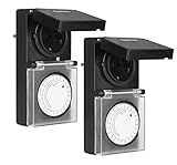 DEWENWILS Zeitschaltuhr Aussenbereich Mechanisch, Analoge Outdoor Timer, IP44 Wasserdicht, Kindersicherung & Schutzabdeckung, 16A/3680W, CE-zertifiziert, 2 Pack