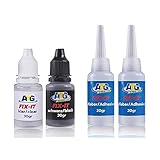 ATG Autozubehör-Teile-Gerl Fix It Sekundenkleber extra stark, Kleber für Kunststoff, Glas, Porzellan, Metall und Holz, 2x20g Industriekleber, 2x30g schwarzes und transparentes Granulat (Mehrfarbig)