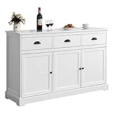 COSTWAY Küchenschrank mit 3 Schubladen und 3 Türen, Sideboard weiß, Buffetschrank Beistellschrank Kommode Konsolenschrank für Wohnzimmer, Flur, Küche 136x42,5x86cm (White)