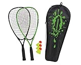 Schildkröt Speed-Badminton Set, 2 handliche Aluminium-Rackets, Länge 54,5cm, 3 windstabile Bälle, perfekt geeignet für ein windstabiles und schnelles Federball, wertige Tasche, grün-schwarz, 970905