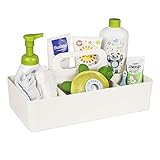 ChengFu Tragbarer Aufbewahrungskorb für Baby-Party, aus Kunststoff, für Kinder/Kinder, geteilter Korb mit Griff für Badezimmer, Schlafsaal, hält Handseife, Flaschen, Löffel (Kunststoffgriff, weiß)