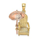 14 Karat zweifarbiges Gold 3D Strandkorb mit rosa Regenschirm (Adirondack-Stil) Charm Anhänger Halskette Schmuck Geschenke für F