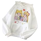 famesale Anime Sailor Moon Hoodie Frauen Harajuku Pullover Nette Kawaii Gedruckt Beiläufiges Langarm-Kapuzen-Sw