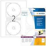 HERMA 5115 CD-/DVD-Etiketten inkl. Positionierhilfe DIN A4 blickdicht (Ø 116 mm MAXI, 25 Blatt, Papier, matt) selbstklebend, bedruckbar, permanent haftende CD-Aufkleber, 50 Klebeetiketten, weiß