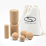 SMJ Faszienrolle Set aus Kork | 6-teiliges Set inkl. Turnbeutel aus Stoff | Massagerolle, Faszienball, Peanut-Doppelkugel | Hergestellt aus Korkmaterial | Faszienrolle mit Aussparung für Wirb