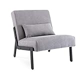 Mingone Relaxsessel mit Rückenkissen Gepolsterter Einzelsofa Metallrahmen Leinen Weicher Sitz Eleganter Retro-Stuhl für Wohnzimmer Empfang Cafe (1,Taupe)