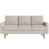 VASAGLE Sofa, Couch fürs Wohnzimmer, Bezug aus Polyester, Polstermöbel für kleine Wohnungen, Gestell und Beine aus Massivholz, modernes Design, 182 x 80,5 x 84 cm, beige LCS101M01