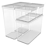 Rotho Loft 5er-Set Vorratsdosen mit Deckel verschiedene Größen, lebensmittelechter Kunststoff (SAN) BPA-frei, transparent/weiss, 2x 1.5l + 2 x 0.5l + 1 x 2.1l (21,4 x 21,4 x 23,5 cm)