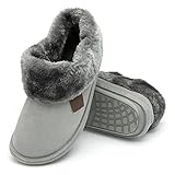 Comfort Fit Damen Pelz Gefütterte Hausschuhe Flauschig Winter Warm Damen Trendy Ankle Bootie Soft Mule Haus Slipper, grau, 38 EU