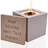 MAJVI Kerzenfresser aus Beton mit personalisierter Gravur: Umweltfreundliches Betonfeuer – 10x10x10cm | nachhaltiges Recycling von Kerzenwachs | Outdoor Tischfeuer | Gartenfackel aus Beton…