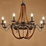 Retro Hanfseil Pendelleuchte, Loft Rustikale Deckenleuchte, Industrial Vintage Esstisch Kronleuchter Küche Wohnzimmer E14 Pendelleuchten (Größe : 8 Licht)