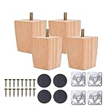 Sofa Ersatzbeine, 4 PCS Pack Möbelbeine Aus Holz, Tischbeine Holz, Möbelfüße Aus Holz, Holzfarbe Aus Eiche für Stühle Und Sofa, Mit Schrauben Und Filzgleiter(60mm)