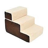PawHut Hundetreppe Katzentreppe Haustiertreppe 3 Stufen Haustier Plüsch Beige 54 x 40 x 39