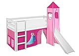 Lilokids Spielbett Jelle Eiskönigin, Hochbett mit Turm, Rutsche und Vorhang Kinderbett, Holz, rosa, 208 x 98 x 113