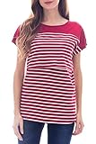 Smallshow Stillshirt Kurzarm Umstands Tshirt Umstandstop Umstandsmode Stilltop Baumwolle Schwangerschaft Streifen Shirt Wine M
