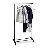 Relaxdays Fahrbarer Kleiderständer, stabile Rollgarderobe mit Ablage, Eisen, höhenverstellbar 102,5 - 180,5 cm, schw