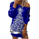 Komiseup Longshirt Damen Weihnachtsbaum Druck Diagonaler Kragen Pullover Tops Langarm Damen Christmas Oberteile B