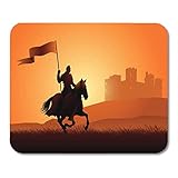 Semtomn Gaming Mouse Pad Orange Silhouette des mittelalterlichen Ritters auf Pferd tragen Flagge dramatische Szene Alter Dekor Büro Computer Zubehör rutschfeste Gummi Backing Mousepad Mouse M