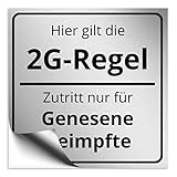 2G Regel Aufkleber selbstklebend 20x20cm groß, 2G Regel Beschriftung als Sticker zum kleben in Edelstahloptik
