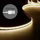 USB 5V LED Strip Lights Warmweiß 1,5M 480 LEDs COB Streifen Licht 3000K 1200lm 80+ Hight CRI LED Tape Lights Flexible Led Rope Lights for TV Backlight Bedroom Cabinet Kitchen DIY Lighting