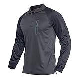 KEFITEVD Tactical Shirt Herren Langarm mit Stifttaschen Jagdhemd Frühling Sommer Poloshirt Atmungsaktiv Safari Shirt Männer Sportshirt Dunkelgrau L