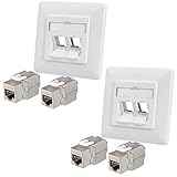 HB-DIGITAL Set: 2X Netzwerkdose für Keystone Anschluss LAN Unterputz weiß + 4X Cat. 6a Keystone Jack Modul RJ45 Einbaubuchse Ethernet frontal || Netzwerk Dose Verlegekabel vollg