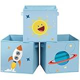 SONGMICS Aufbewahrungsboxen, 3er Set, Stoffboxen, 30 x 30 x 30 cm, Spielzeug-Organizer, faltbar, mit 2 Griffen, für Kinderzimmer, Spielzimmer, Schlafzimmer, blau RFB001B03