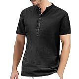 Fishoney T-Shirt für Männer Erwachsene England 1/3 Länge Front-Knopfverschluss Kurzarm Stehkragen V-Ausschnitt Einfarbig Shirt UK Herren Lose Top Casual Mode Bewegung Fußball, Schwarz A, M