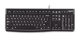 Logitech K120 Kabelgebundene Business Tastatur für Windows und Linux, USB-Anschluss, Leises Tippen, Robust, Spritzwassergeschützt, Tastaturaufsteller, Englisches QWERTY-Lay