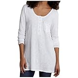 Zarupeng Damen Langarm Einfarbig Tunika Beiläufiges Langarmshirt Bluse mit Rundhalsausschnitt und Knopf Jumper Oberseiten T-S