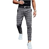 Yokbeer Herren Chino Hose Karierte Stoffhose Lange Regular Fit Stretch Hose Karo-Muster Herrenhose Baumwollhose Männerhose Freizeithose für Männer (Color : Dark Gray, Size : L)