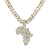 Unbekannt Fashion Crystal Africa Map Pendant Necklace for Women Men's Hip Hop Accessories Jewelry Necklace Choker Cuban Link Chain G