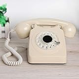 GERUOLA Retro Vintage Telefon,Antike Festnetztelefon,Europäisches Nostalgie Cable Telefon,Wählscheibe Klassisches Schreibtisch Telefon,Wahlwiederholung,Einstellbare Doppelklingeltöne,Weiß