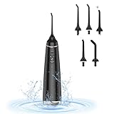 Munddusche Elektrisch Kabellos, Wasser Flosser mit OLED für Zahnreinigung 300ML Oral Irrigator IPX7 Wasserdicht 5 Modi Zahnreiniger 5 Düsen Zahnsteinentferner für Zuhause Reise M