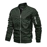 MAGCOMSEN Herren Herbstjacke Windbreaker Pilot Bomber Jacke Light Jacken Streetwear Draussen Jacken Mäntel Fliegerjacke Blouson Army Style Jacken Armeegrün M (Etikett: L)