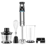 Stabmixer Set, FRESKO 5-in-1 Elektrische Pürierstab mit SpeedTouch, 4 Edelstahl-Mixfuß, 800ml Mischbecher, 500ml Zerkleinerer, Schneebesen,Wandbehang, Ergonomischer Handgriff,BPA-frei (Silber)